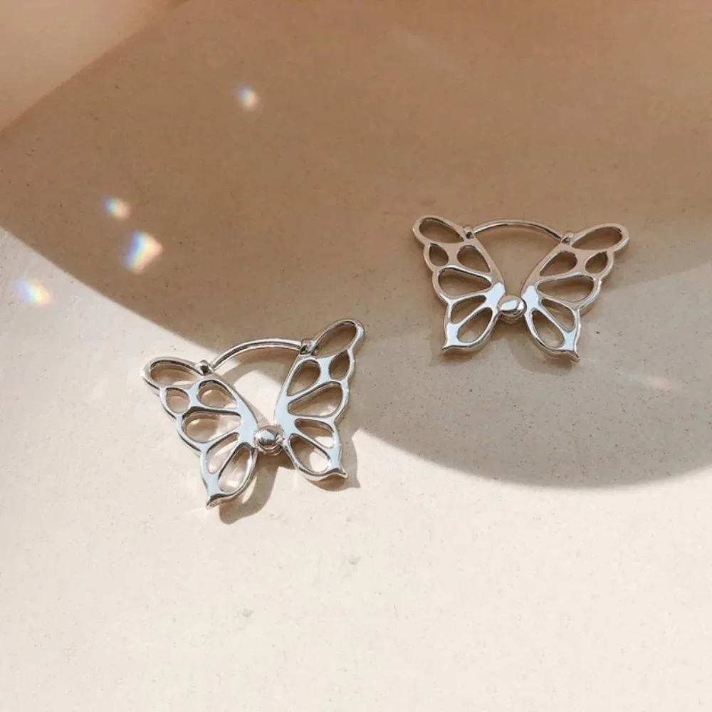 Sterling Silver Butterfly Outline Stud Earrings - Women's Jewelry - Picture 2 of 8